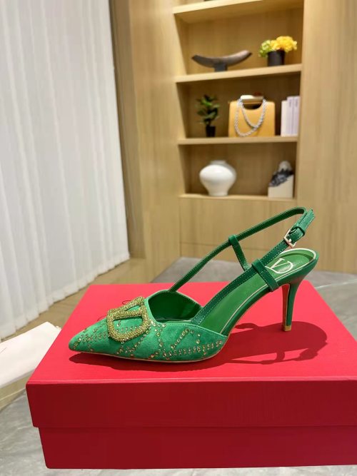 Valentino Garavani Women's V Logo Slingback Pumps in Green Suede