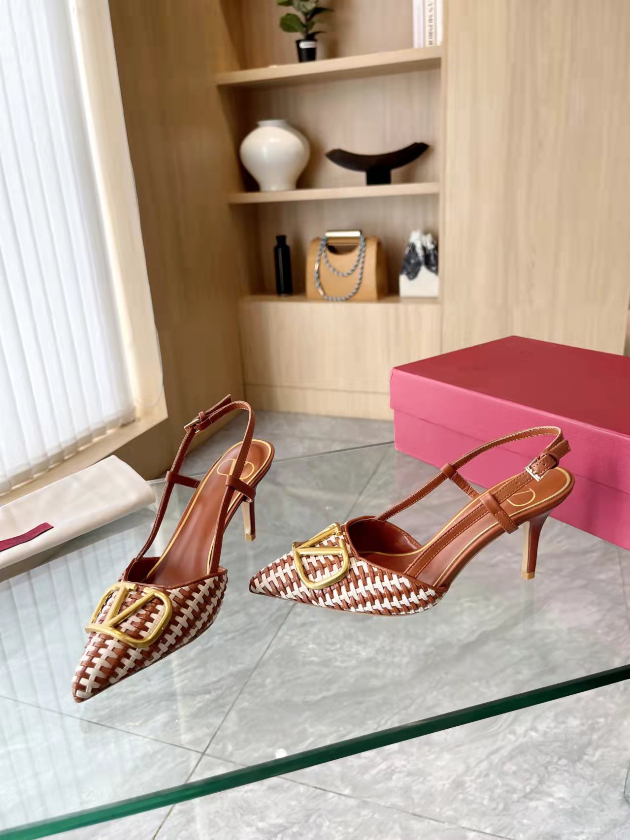 Valentino Women's Woven Leather Slingback Heels with Pointed Toe 6 a1702798151163 8625