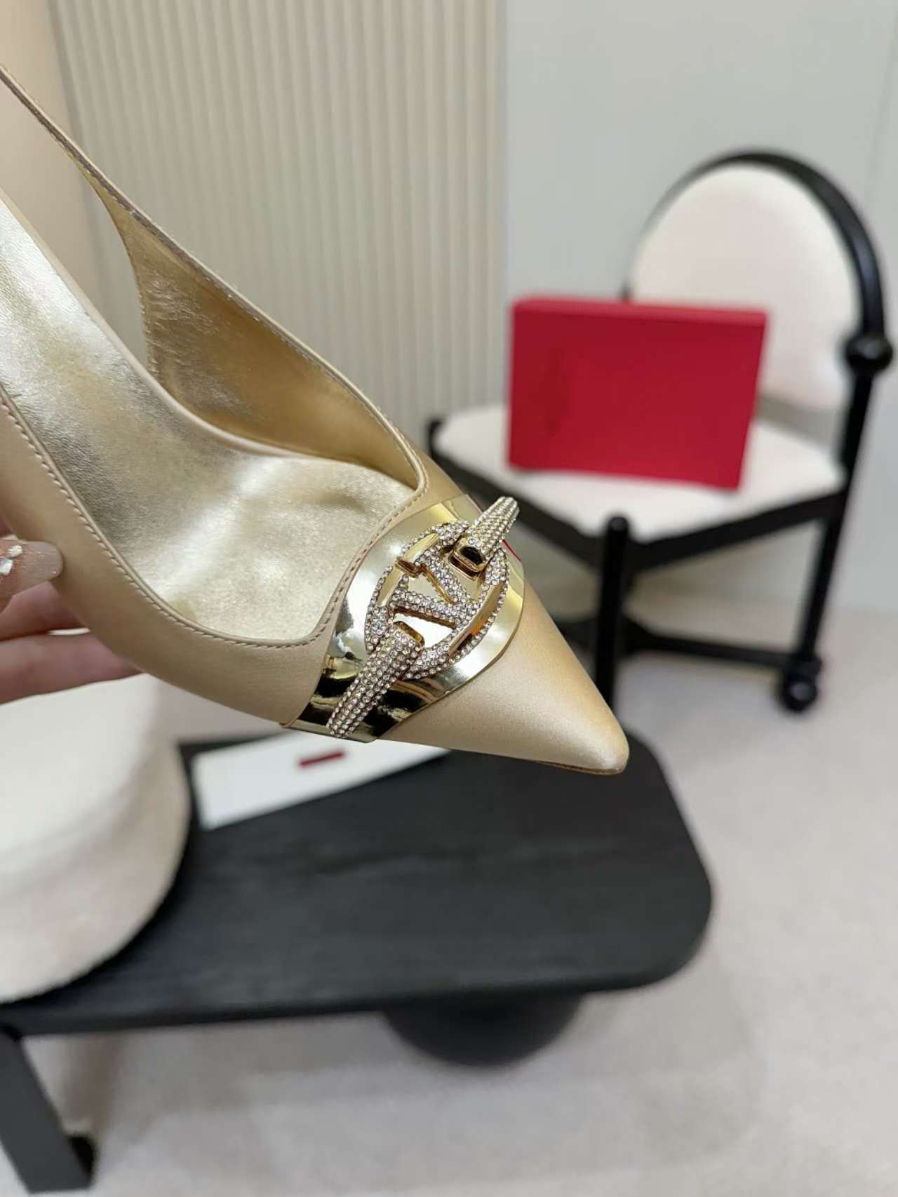 Valentino Slingback Heels with Crystal Embellishments,Silk and Leather 10 a1742781907760 4416