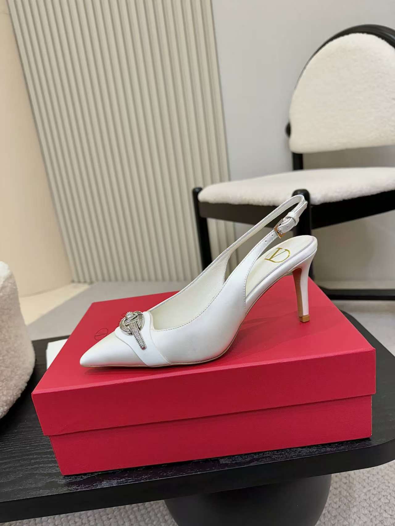 Valentino Garavani Women's White Silk Slingback Heels with Rhinestone Buckle 5 a1742782018117 6266