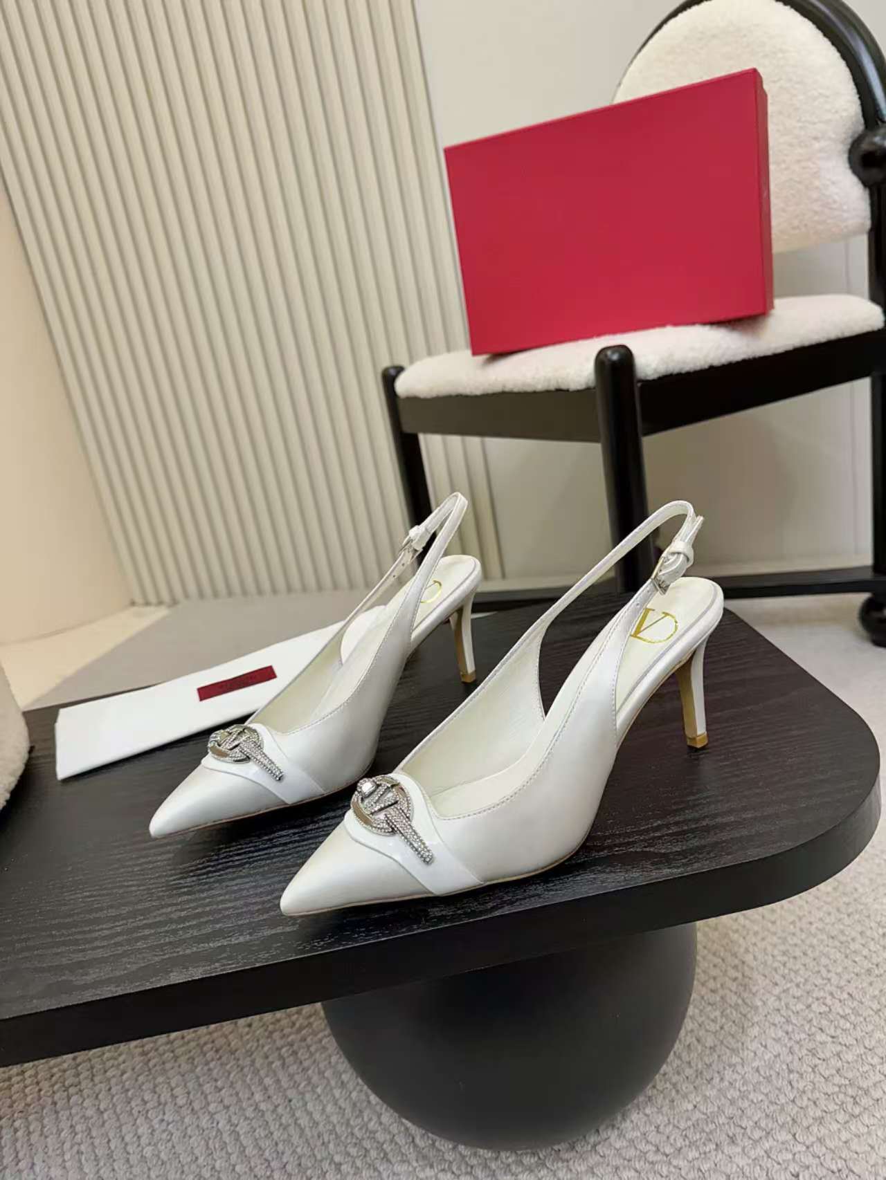 Valentino Garavani Women's White Silk Slingback Heels with Rhinestone Buckle 3 a1742782018839 6763