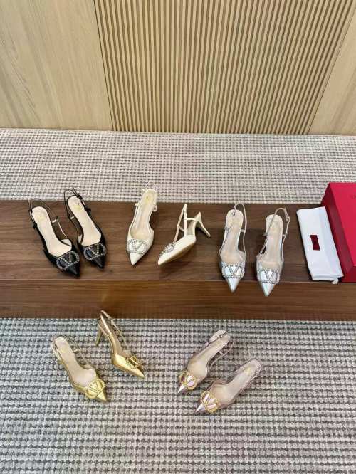 Valentinoo Women's Slingback Sandals with V-Logo, Pointed Toe, and Stiletto Heel 1 Valentinoo Women's Slingback Sandals with V-Logo, Pointed Toe, and Stiletto Heel