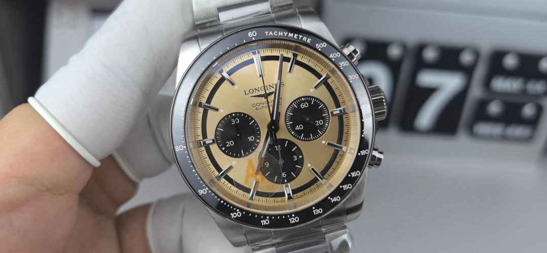 Longines Conquest Automatic Chronograph Watch - Gold Panda Dial