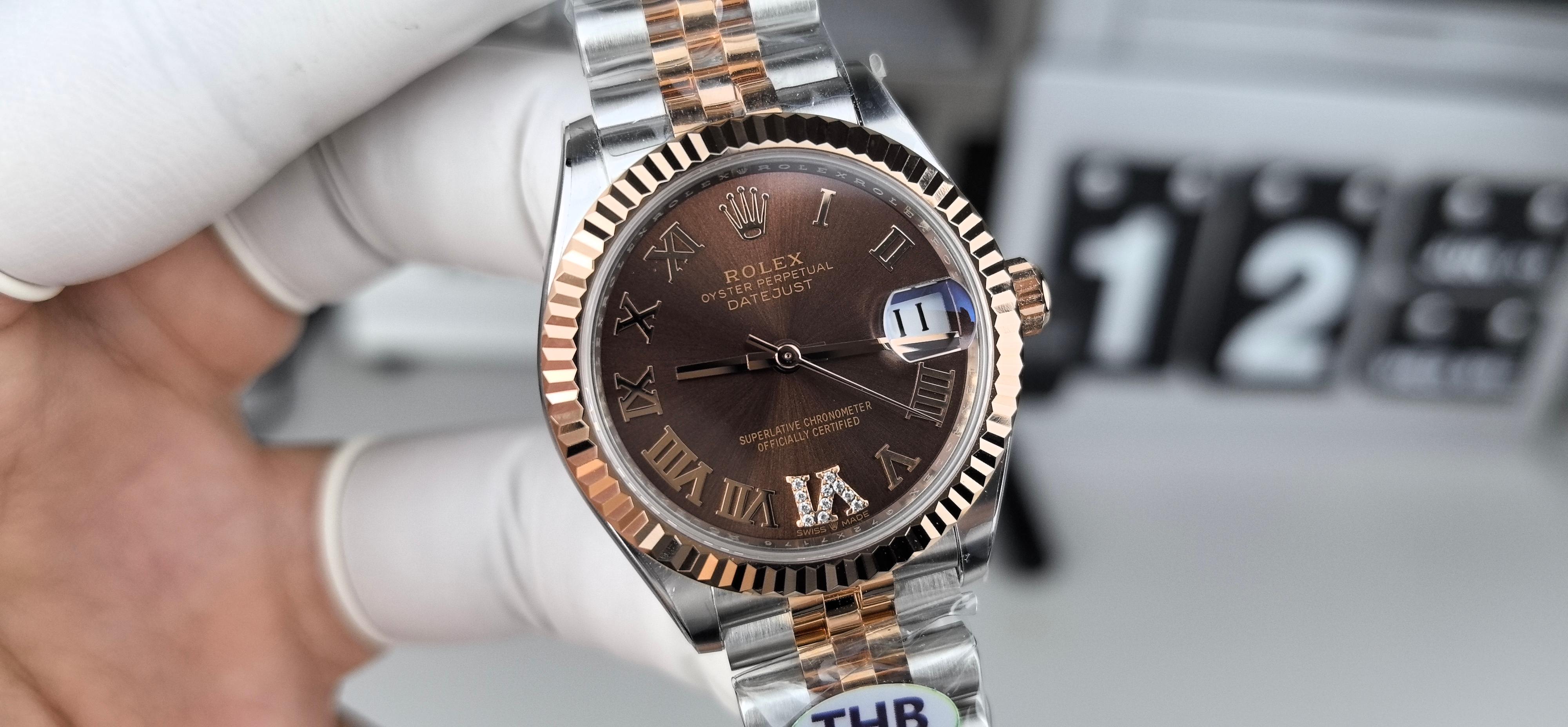 NO:389462,THB31 Roman Diamond Golden Rose Coffee Noodle Log,19860909THB31罗马钻间金玫咖面日志,,Watch