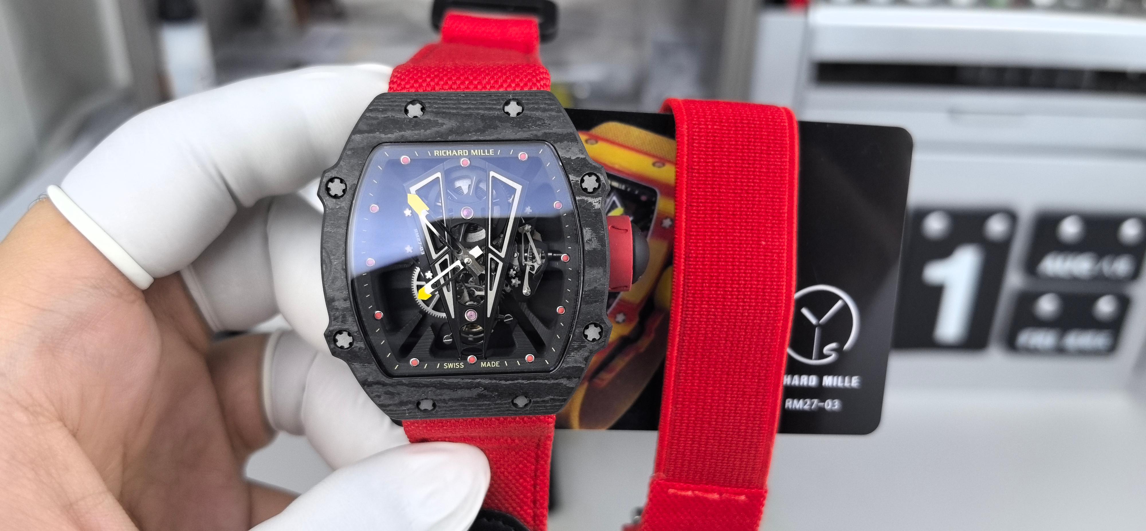 NO:384346,YS Richard RM27-03 carbon fiber red tourbillon 55g,19860909YS理查德RM27-03碳纤维骚红陀飞轮55克,,Watch