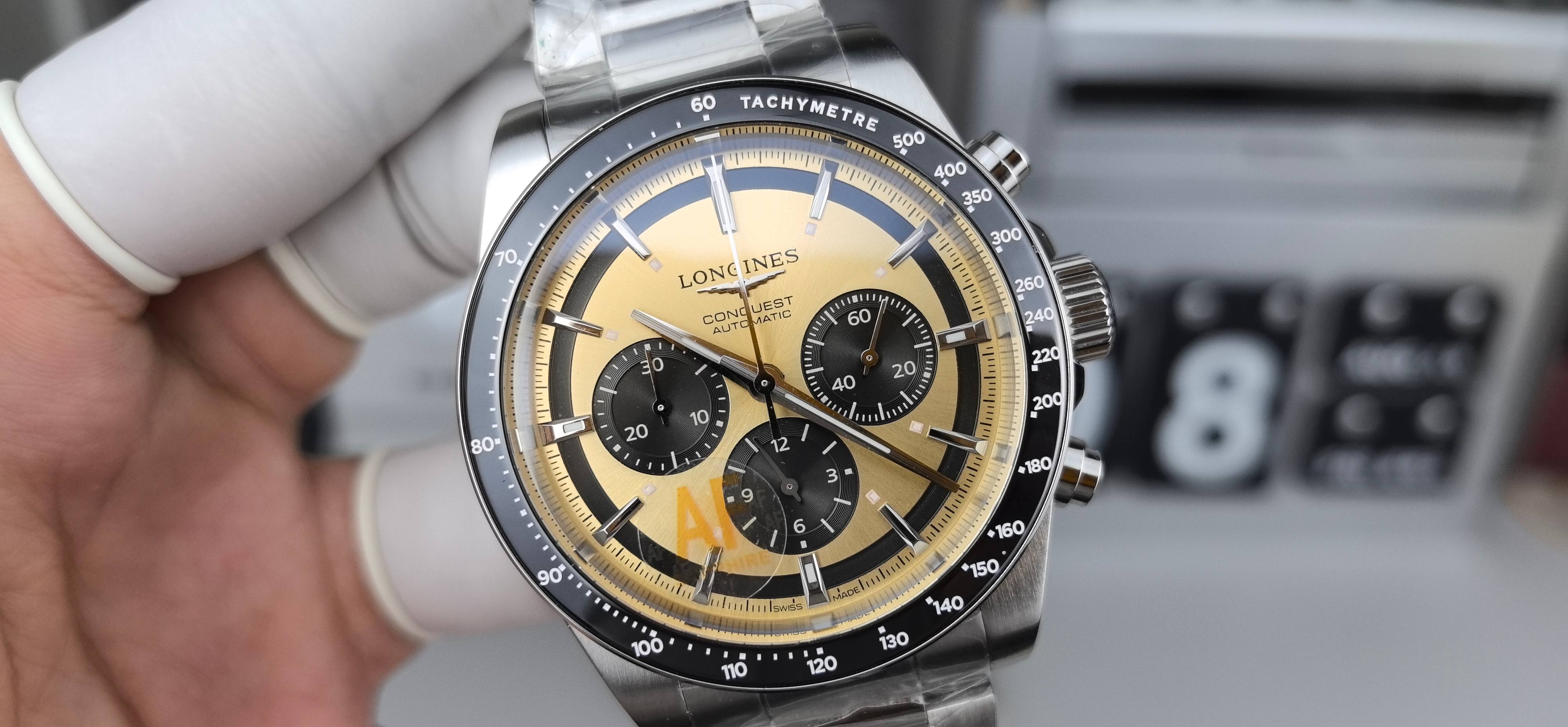 NO:384417,AF43 timer Concas gold face steel belt,19860909AF43计时康卡斯金面钢带,,Watch