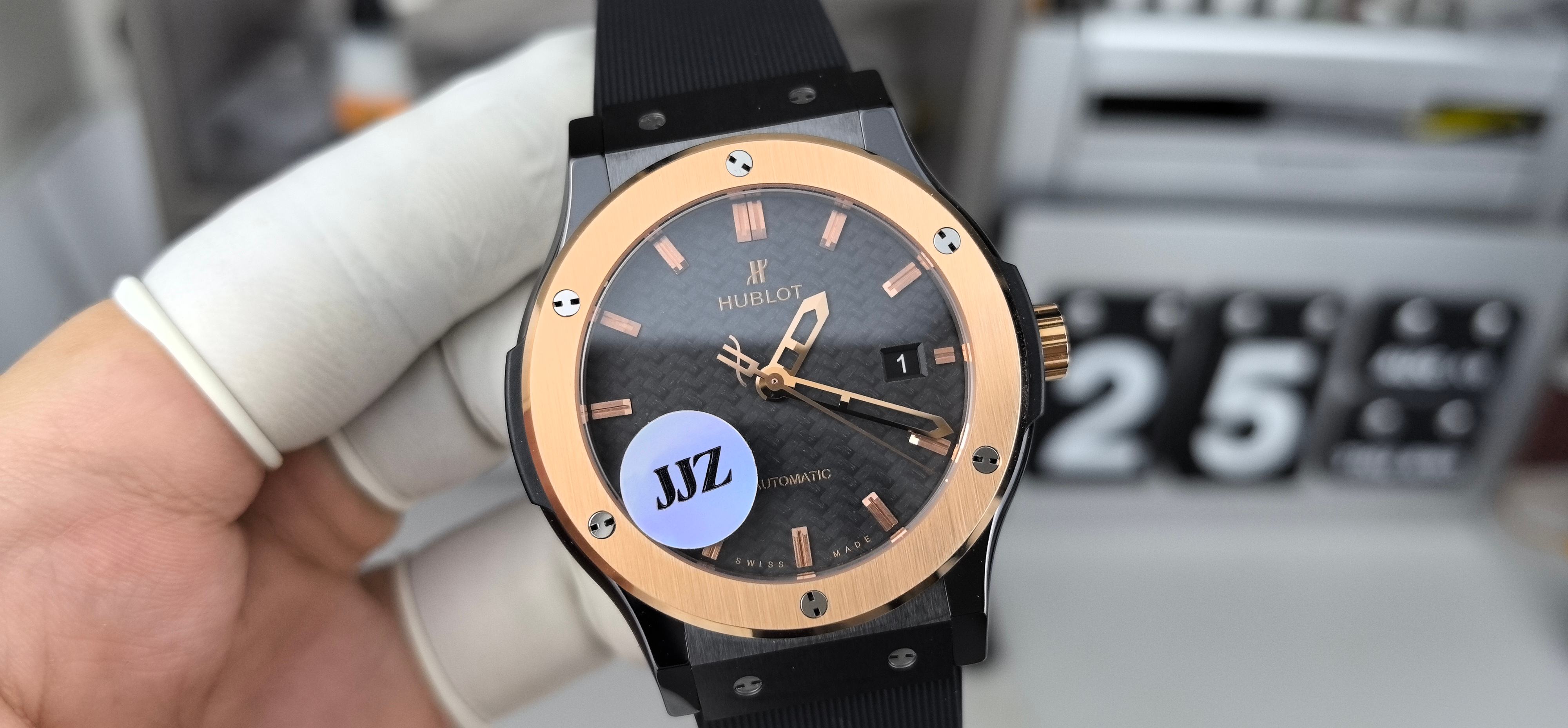 NO:386018,JJZ's classic Hengbao ceramic rose gold woven black pattern surface,19860909JJZ一代经典恒宝陶瓷玫金编织黑纹面,,Watch