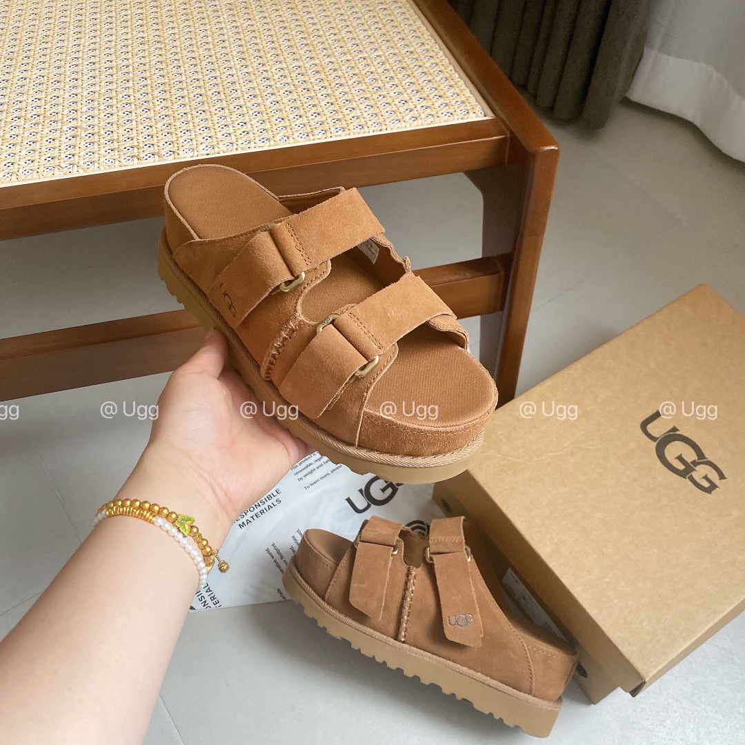 Granate/toma real Detalles UGG nuevas sandalias de verano informales y cómodas para mujer, color sólido, suel…