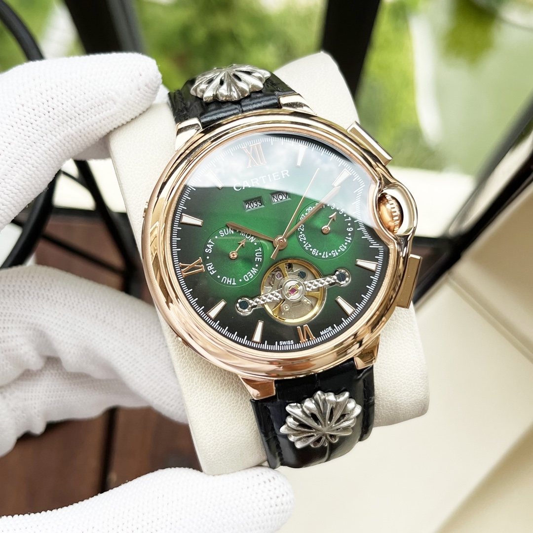 Cartier 白壳 玫金壳 【全新风格 】卡地亚-Cartier 男士腕表 全自动机械机芯 矿物强化玻璃 316L精钢表壳 真皮表带 休闲 商务 尺寸:径44mm 厚度12mm