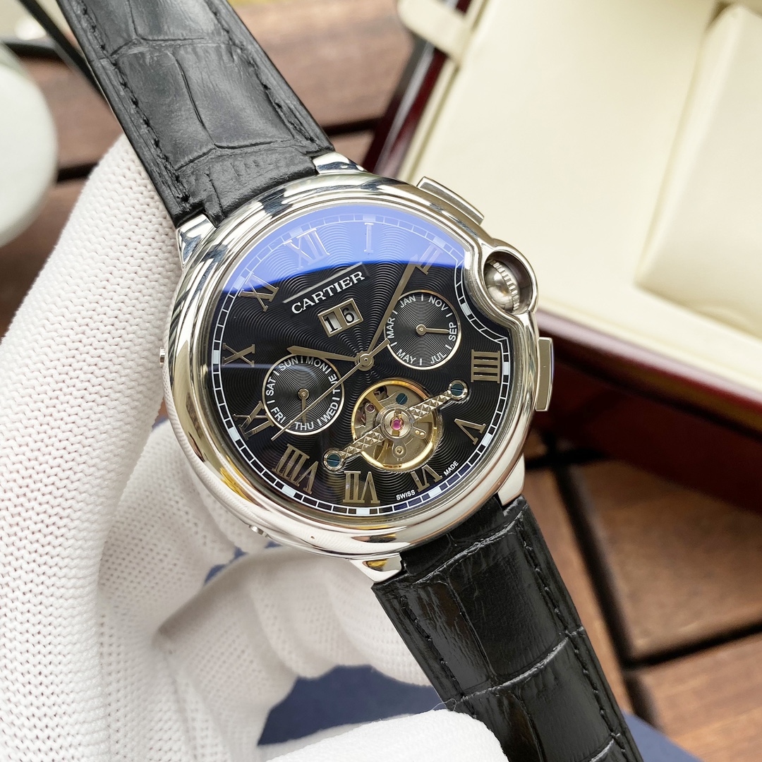 Cartier 白壳 玫金壳 【全新风格 】卡地亚-Cartier 男士腕表 全自动机械机芯 矿物强化玻璃 316L精钢表壳 真皮表带 休闲 商务 尺寸:径44mm 厚度12mm