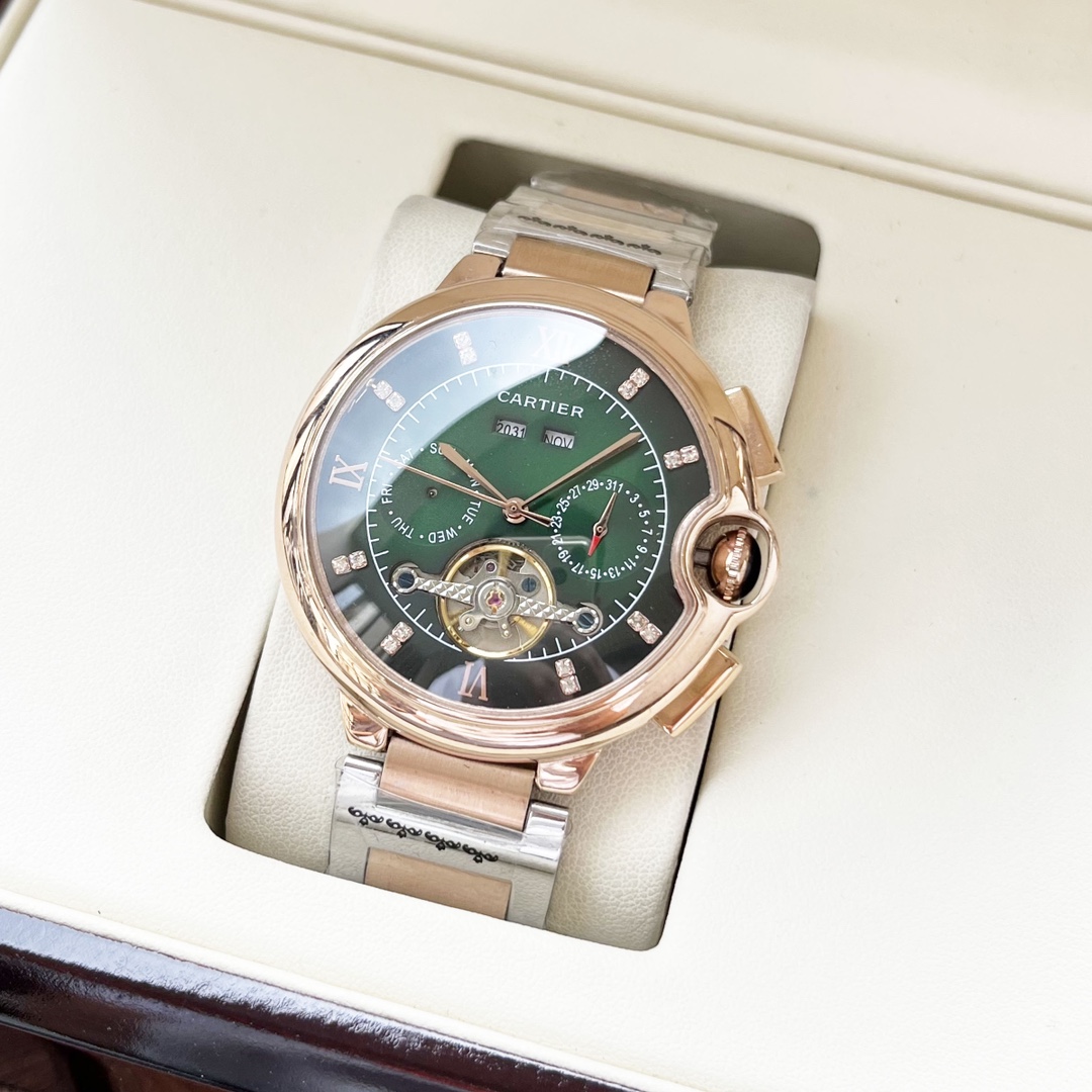 Cartier 白壳 玫金壳 【 风格 优雅 】卡地亚-Cartier 男士腕表 全自动机械机芯 矿物强化玻璃 316L精钢表壳 精钢表带 设计 商务休闲 尺寸:直径44mm 厚度12mm