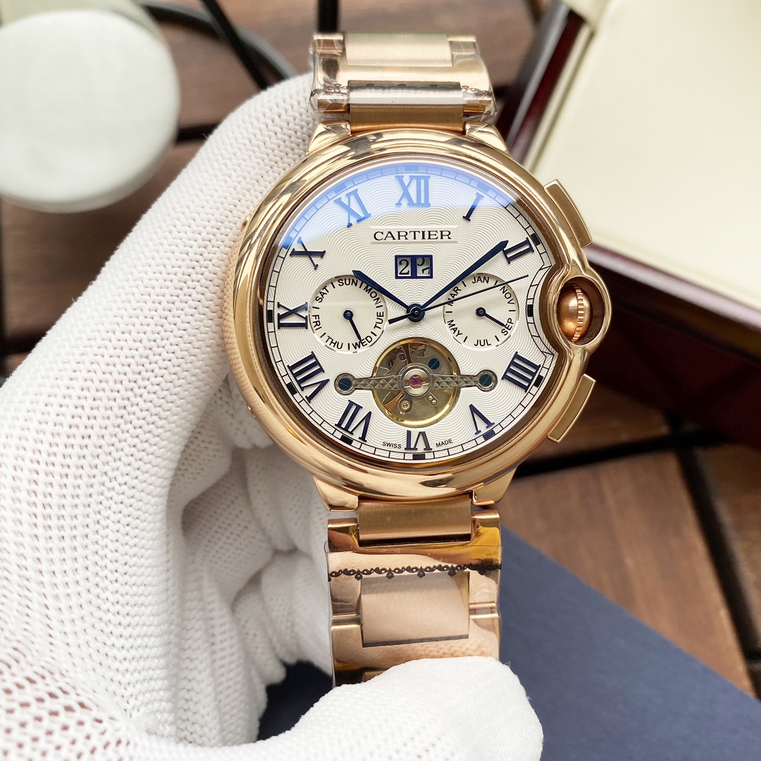 Cartier 全新风格 典雅 卡地亚-Cartier 男士腕表 全自动机械机芯 矿物强化玻璃 316L精钢表壳 精钢表带 潮流 商务休闲 尺寸:径44mm 厚度12mm