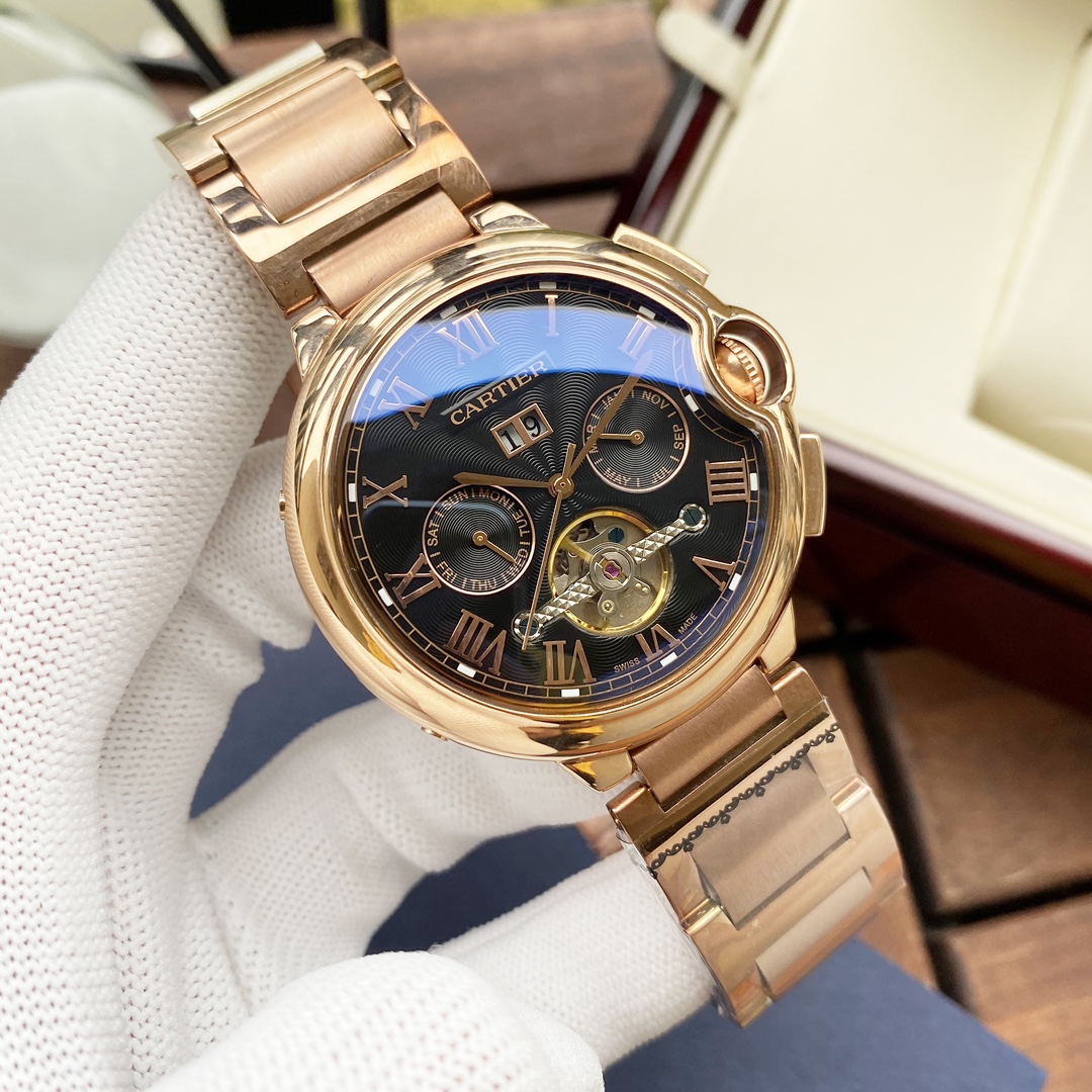 Cartier 全新风格 典雅 卡地亚-Cartier 男士腕表 全自动机械机芯 矿物强化玻璃 316L精钢表壳 精钢表带 潮流 商务休闲 尺寸:径44mm 厚度12mm