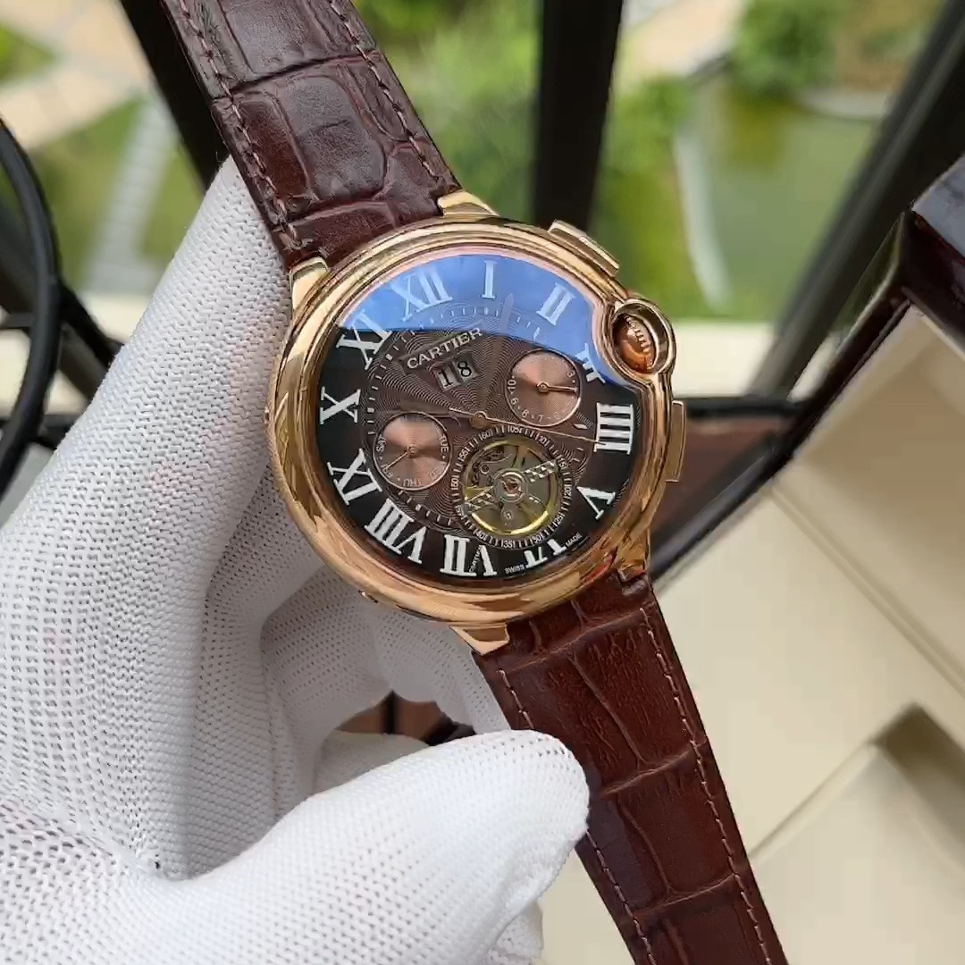 Cartier 全新风格 卡地亚-Cartier 男士腕表 全自动机械机芯 矿物强化玻璃 316L精钢表壳 真皮表带 休闲 商务 尺寸:径44mm 厚度12mm