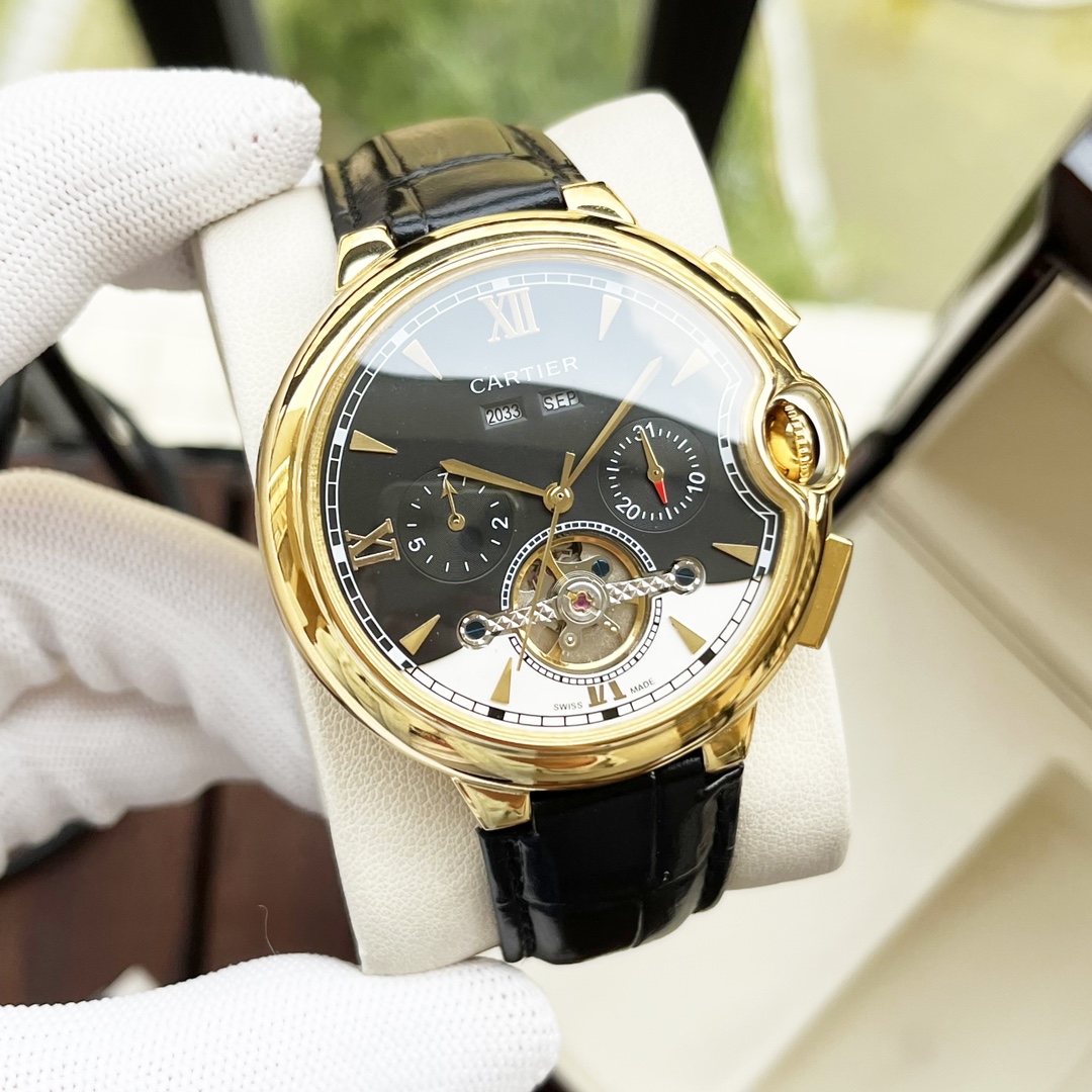 Cartier 白壳 玫瑰金 【优雅气质 】卡地亚-Cartier 男士腕表 全自动机械机芯 矿物强化玻璃 316L精钢表壳 真皮表带 休闲 商务 尺寸:径44mm 厚度12mm