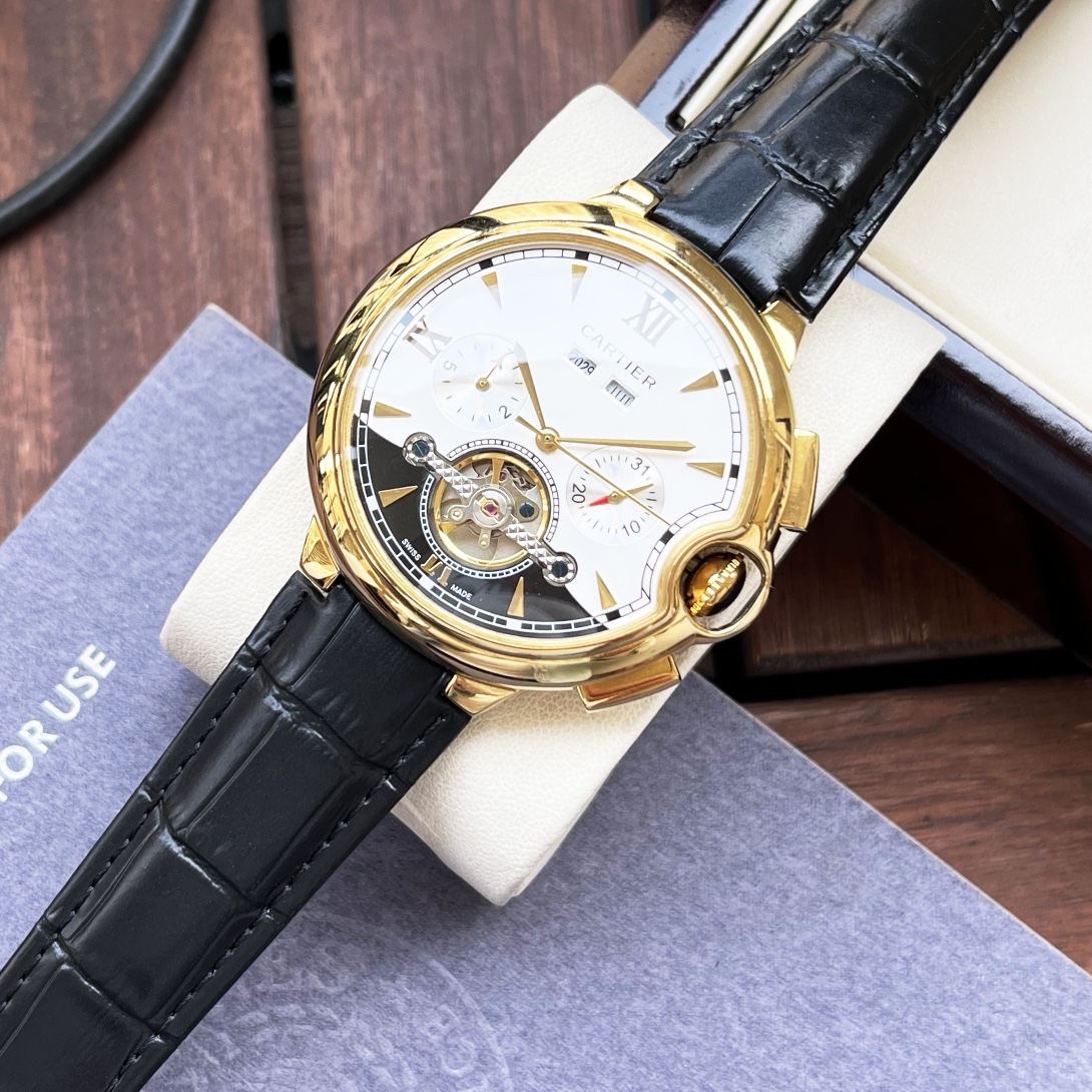 Cartier 白壳 玫瑰金 【优雅气质 】卡地亚-Cartier 男士腕表 全自动机械机芯 矿物强化玻璃 316L精钢表壳 真皮表带 休闲 商务 尺寸:径44mm 厚度12mm