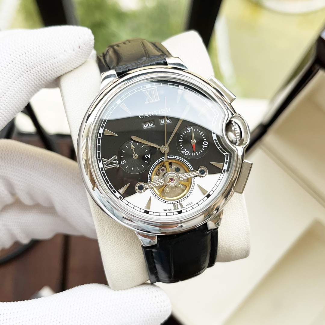 Cartier 白壳 玫瑰金 【优雅气质 】卡地亚-Cartier 男士腕表 全自动机械机芯 矿物强化玻璃 316L精钢表壳 真皮表带 休闲 商务 尺寸:径44mm 厚度12mm