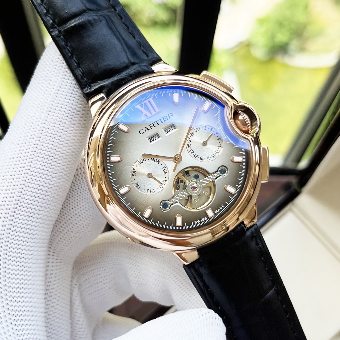 Cartier 白壳 玫金壳 【全新风格 】卡地亚-Cartier 男士腕表 全自动机械机芯 矿物强化玻璃 316L精钢表壳 真皮表带 休闲 商务 尺寸:径44mm 厚度12mm