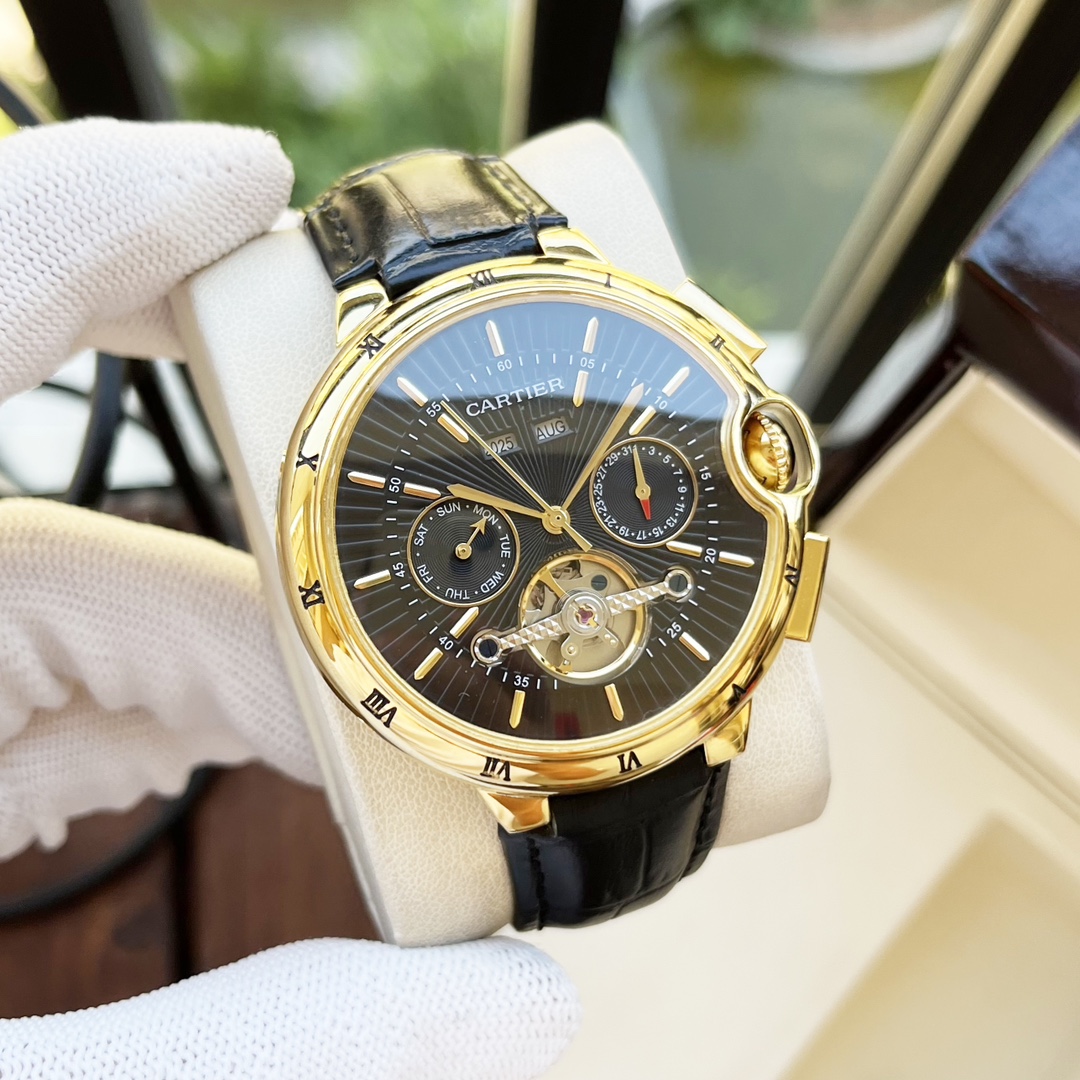 Cartier 白壳 玫瑰金 【优雅气质 】卡地亚-Cartier 男士腕表 全自动机械机芯 矿物强化玻璃 316L精钢表壳 真皮表带 休闲 商务 尺寸:径44mm 厚度12mm
