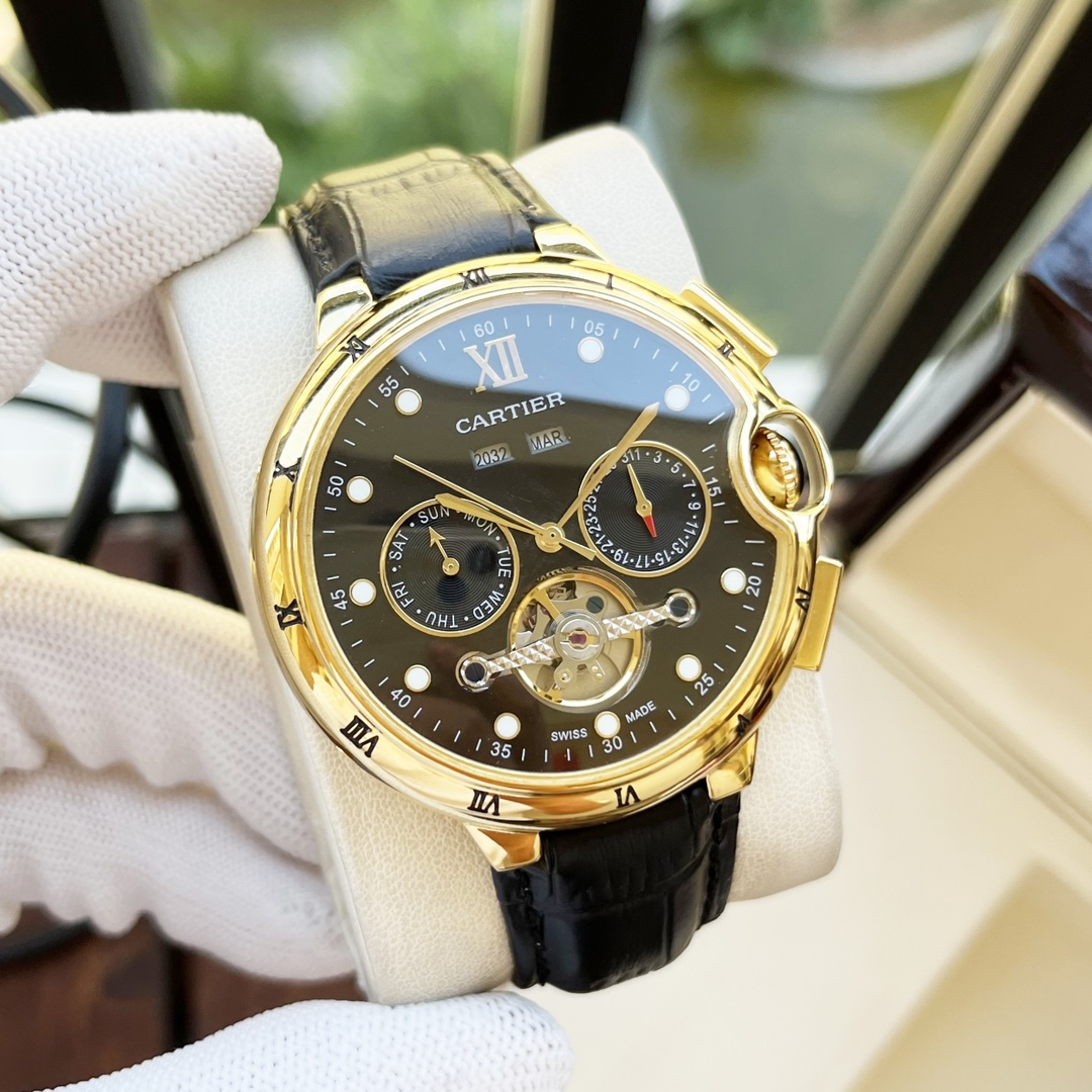 Cartier 白壳 玫瑰金 【典雅气质 】卡地亚-Cartier 男士腕表 全自动机械机芯 矿物强化玻璃 316L精钢表壳 真皮表带 休闲 商务 尺寸:径44mm 厚度12mm