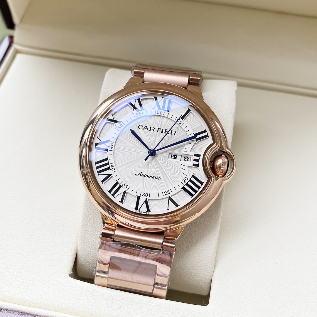 NO:394007,White shell, rose gold, steel belt. [Simple and fashionable, elegant and generous] Cartier-Cartier men's watch Fully automatic mechanical movement Mineral reinforced glass 316L stainless steel case Steel strap Brand new style Business and leisure Size: diameter 44mm Thickness 12mm, Cartier, cartier19860909白壳,玫瑰金,钢带.【简约时尚 优雅大方】卡地亚-Cartier 男士腕表 全自动机械机芯 矿物强化玻璃 316L精钢表壳 精钢表带 全新风格 商务休闲 尺寸:直径44mm 厚度12mm,,cartier,cartier,Watch