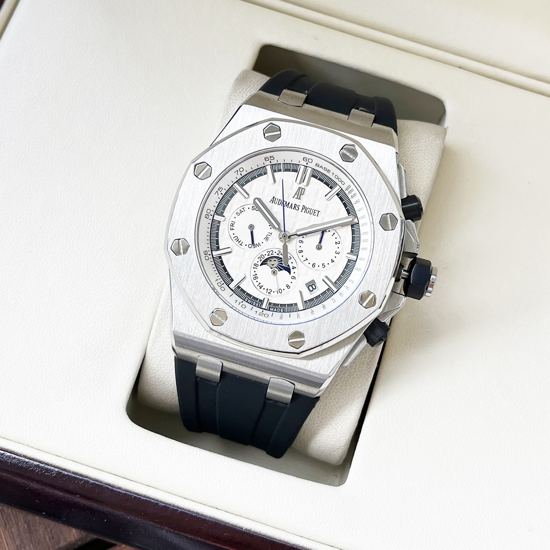 NO:394202,White shell, rose gold. [Elegant and exquisite, classic and domineering] Audemars Piguet-AP Men's watch Fully automatic mechanical movement Mineral reinforced glass 316L stainless steel case Leather strap Fashionable and casual Prestige Size: Diameter 44mm Thickness 15mm, Audemars19860909白壳,玫瑰金.【典雅精致 经典霸气】爱彼-AP 男士腕表 全自动机械机芯 矿物强化玻璃 316L精钢表壳 真皮表带 时尚休闲 尊贵大方 尺寸:直径44mm 厚度15mm,,audemars,Watch