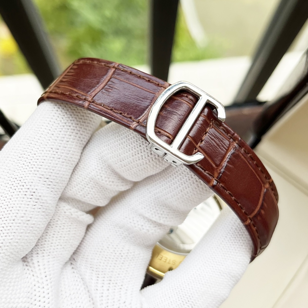 Cartier 白壳 玫瑰金 【典雅气质 】卡地亚-Cartier 男士腕表 全自动机械机芯 矿物强化玻璃 316L精钢表壳 真皮表带 休闲 商务 尺寸:直径44mm 厚度12mm
