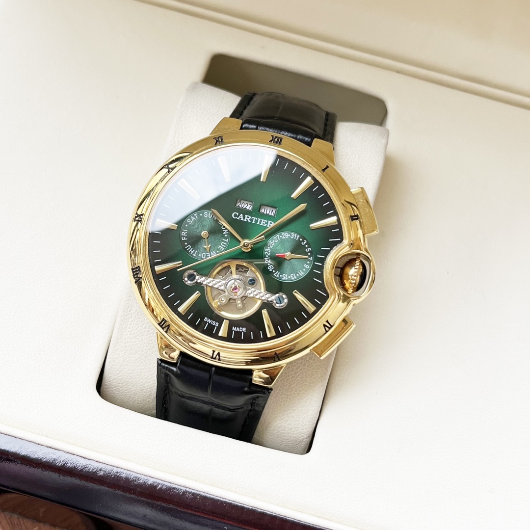 Cartier 白壳 玫瑰金 【全新风格 】卡地亚-Cartier 男士腕表 全自动机械机芯 矿物强化玻璃 316L精钢表壳 真皮表带 休闲 商务 尺寸:径44mm 厚度12mm