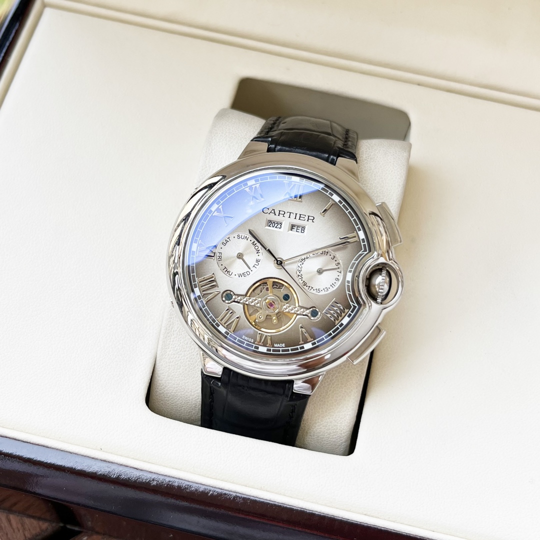 NO:393870,White shell, rose gold shell. [New style, fashion hot sale] Cartier-Cartier men's watch Fully automatic mechanical movement Mineral reinforced glass 316L stainless steel case Leather strap Fashion and casual Business must-have Size: Diameter 44mm Thickness 12mm, Cartier, Cartier19860909白壳,玫金壳.【全新风格 时尚热卖】卡地亚-Cartier 男士腕表 全自动机械机芯 矿物强化玻璃 316L精钢表壳 真皮表带 时尚休闲 商务必备 尺寸:直径44mm 厚度12mm,,cartier,cartier,Watch