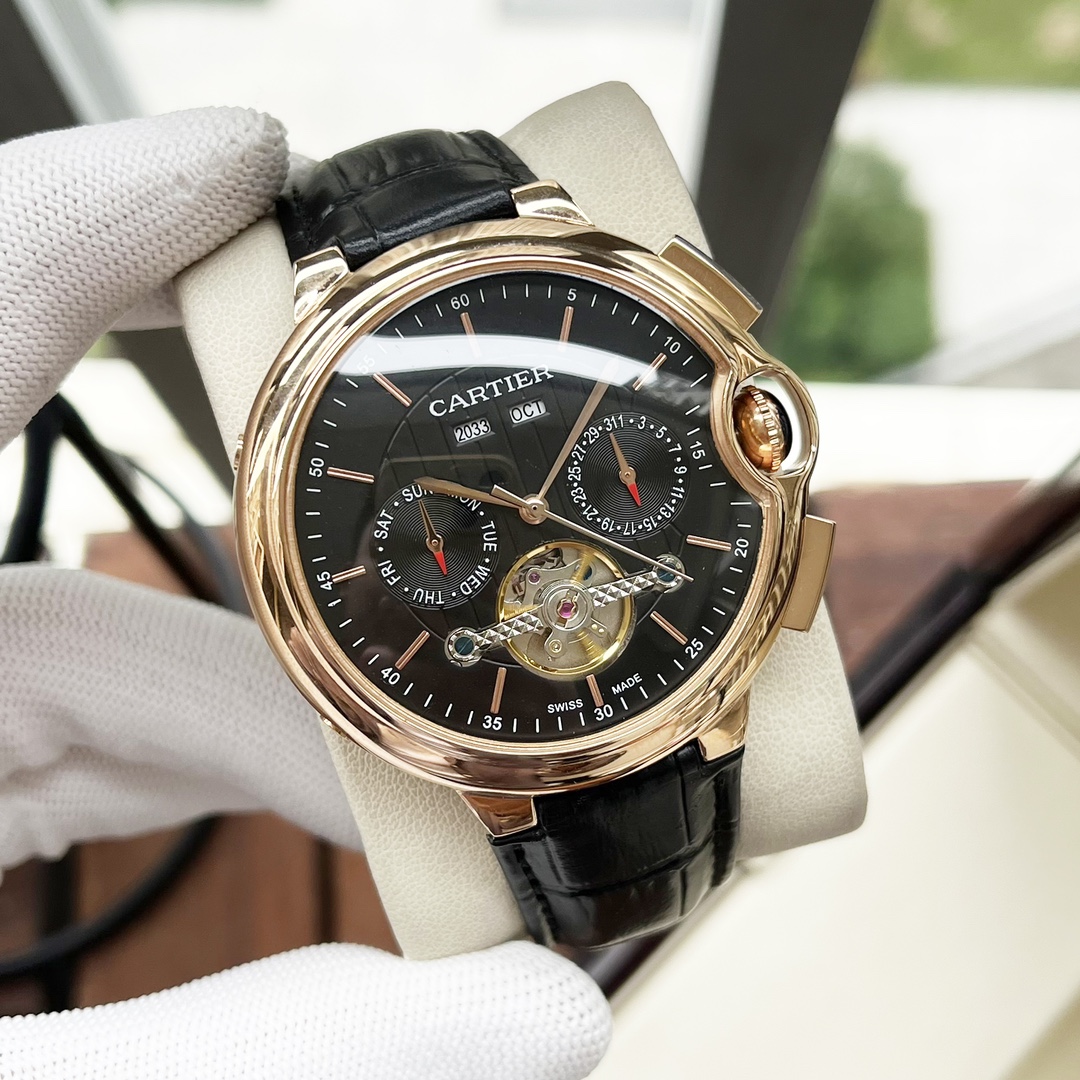 Cartier 白壳 玫金壳 【全新风格 】卡地亚-Cartier 男士腕表 全自动机械机芯 矿物强化玻璃 316L精钢表壳 真皮表带 休闲 商务 尺寸:直径44mm 厚度12mm