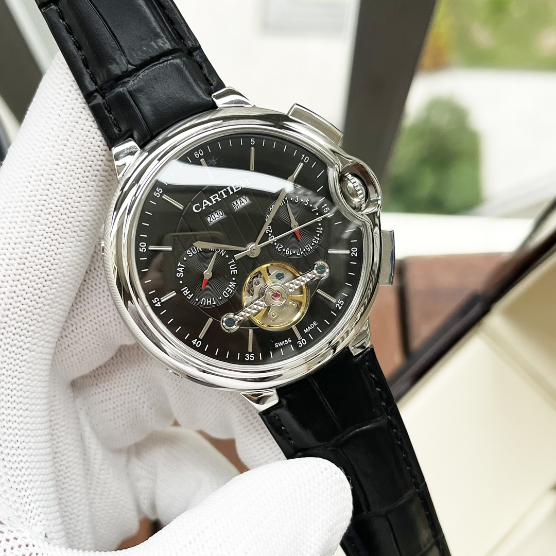 Cartier 白壳 玫金壳 【全新风格 】卡地亚-Cartier 男士腕表 全自动机械机芯 矿物强化玻璃 316L精钢表壳 真皮表带 休闲 商务 尺寸:直径44mm 厚度12mm