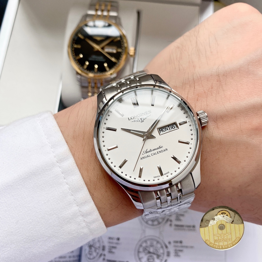 NO:393689,White shell, gold shell, steel belt. Citizen white shell, gold shell 580, steel belt. Classic upgraded again, two movements are free to choose [Specially recommended, classic hot sale] Longines-Longines Men's watch Fully automatic machinery/Citizen 8215 movement Mineral reinforced glass 316L stainless steel case Steel strap Simple design Business and leisure Size: diameter 40mm Thickness 12mm, longines19860909白壳,金壳,钢带. 西铁城白壳,金壳580,钢带. 经典再次升级,两种机芯随意选择【特别推荐 经典热卖】浪琴-Longines 男士腕表 全自动机械/西铁城8215机芯 矿物强化玻璃 316L精钢表壳 精钢表带 简约设计 商务休闲 尺寸:直径40mm 厚度12mm,,longines,Watch