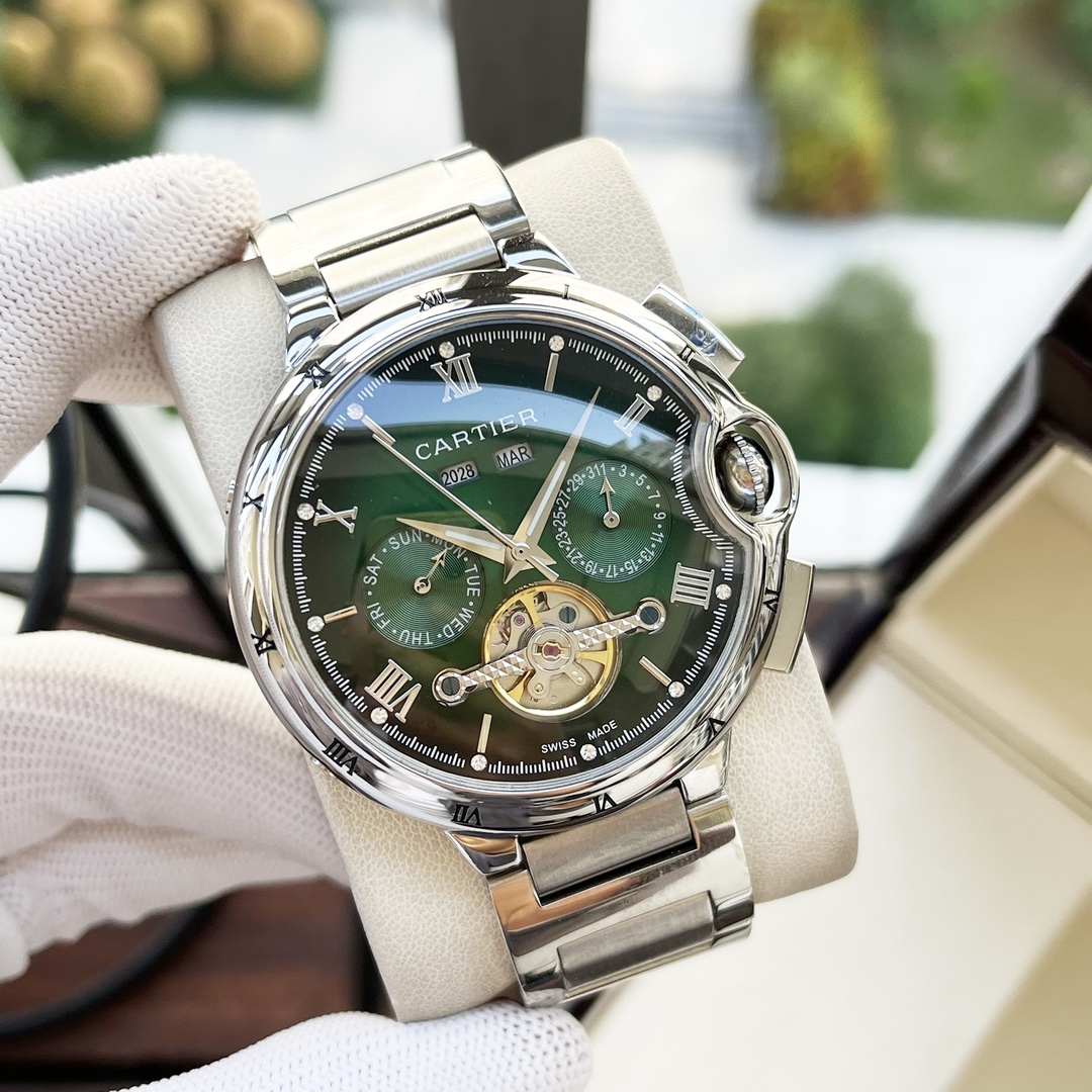 Cartier 白壳 玫金壳 【全新风格 典雅 】卡地亚-Cartier 男士腕表 全自动机械机芯 矿物强化玻璃 316L精钢表壳 精钢表带 潮流 商务休闲 尺寸:直径44mm 厚度12mm