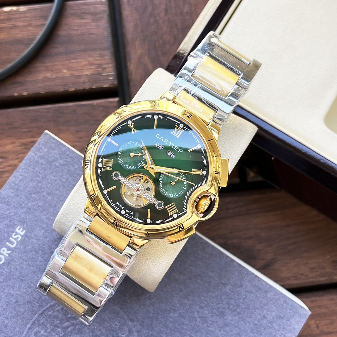 Cartier 白壳 玫金壳 【全新风格 典雅 】卡地亚-Cartier 男士腕表 全自动机械机芯 矿物强化玻璃 316L精钢表壳 精钢表带 潮流 商务休闲 尺寸:直径44mm 厚度12mm