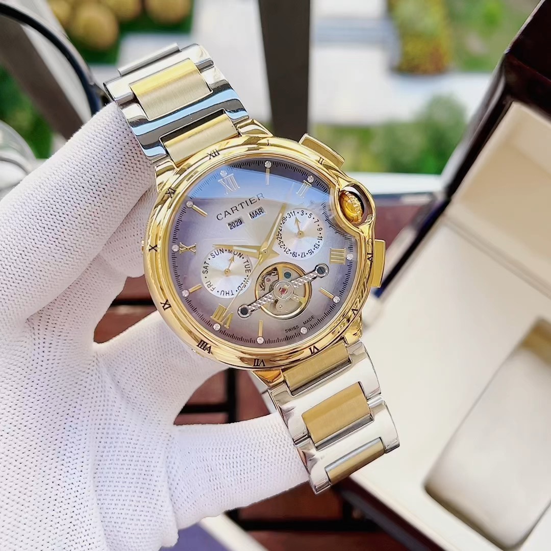 Cartier 全新风格 典雅 卡地亚-Cartier 男士腕表 全自动机械机芯 矿物强化玻璃 316L精钢表壳 精钢表带 潮流 商务休闲 尺寸:直径44mm 厚度12mm