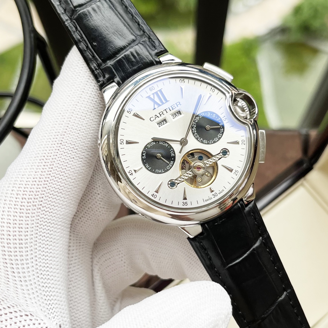 Cartier 白壳 玫瑰金 钢带+30 【全新风格 】卡地亚-Cartier 男士腕表 全自动机械机芯 矿物强化玻璃 316L精钢表壳 真皮/精钢表带 休闲 商务 尺寸:径44mm 厚度12mm