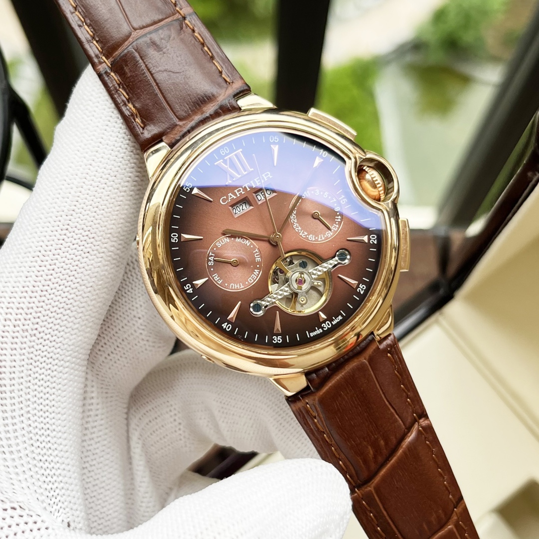 Cartier 白壳 玫瑰金 钢带+30 【全新风格 】卡地亚-Cartier 男士腕表 全自动机械机芯 矿物强化玻璃 316L精钢表壳 真皮/精钢表带 休闲 商务 尺寸:径44mm 厚度12mm
