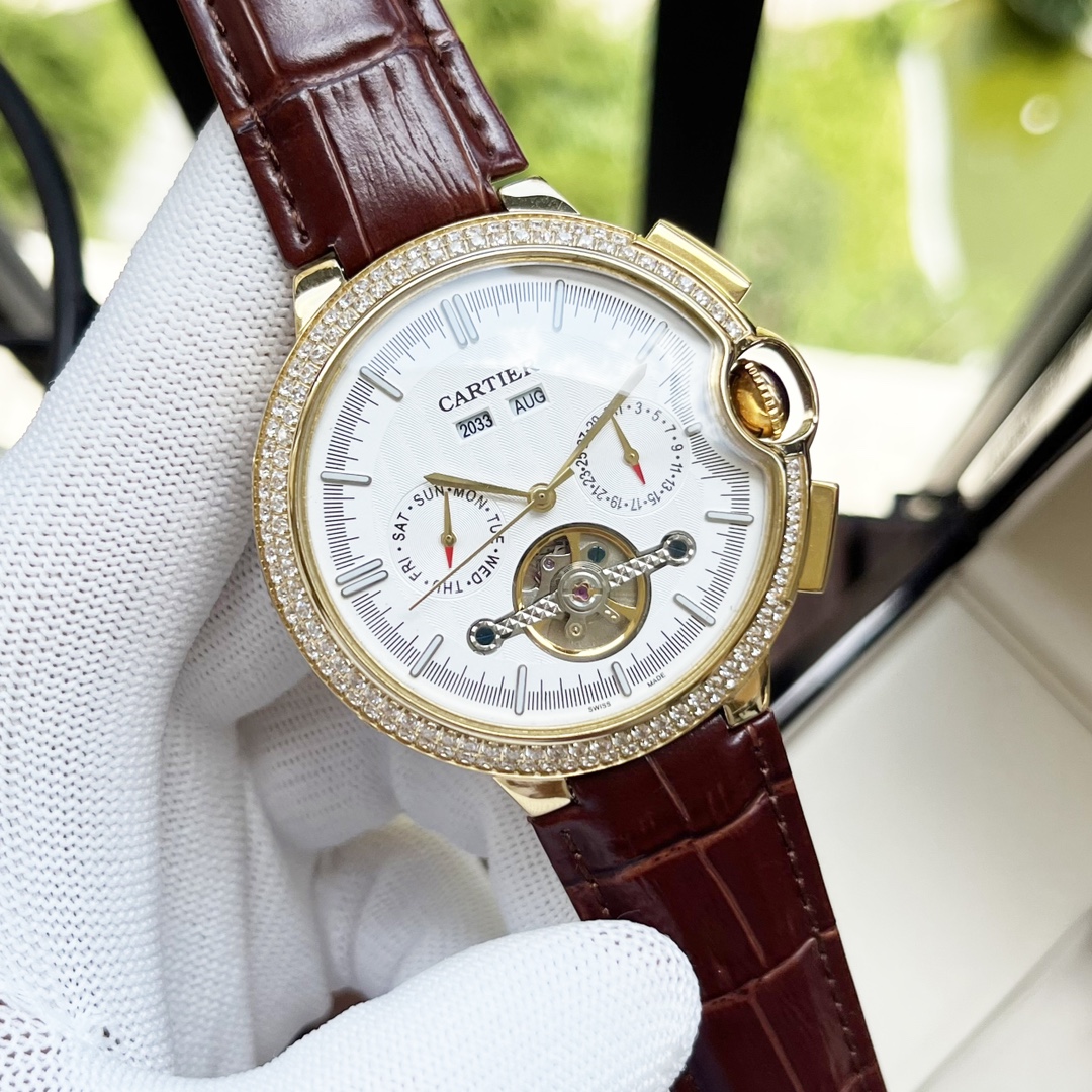 Cartier 白壳670 玫金壳690 【全新风格 】卡地亚-Cartier 男士腕表 全自动机械机芯 矿物强化玻璃 316L精钢表壳 真皮表带 休闲 商务 尺寸:径44mm 厚度12mm