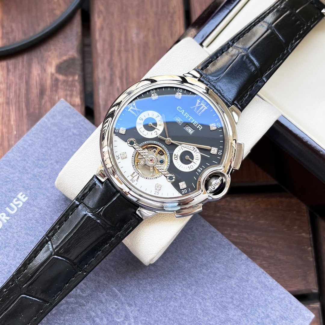 Cartier 白壳 玫瑰金 【全新设计 典雅 】卡地亚-Cartier 男士腕表 全自动机械机芯 矿物强化玻璃 316L精钢表壳 真皮表带 休闲 商务 尺寸:直径44mm 厚度12mm