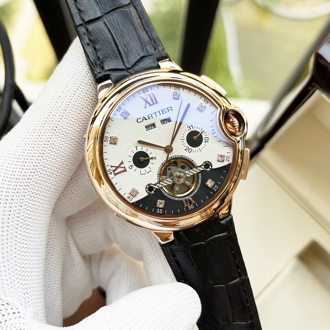 Cartier 白壳 玫瑰金 【全新设计 典雅 】卡地亚-Cartier 男士腕表 全自动机械机芯 矿物强化玻璃 316L精钢表壳 真皮表带 休闲 商务 尺寸:直径44mm 厚度12mm