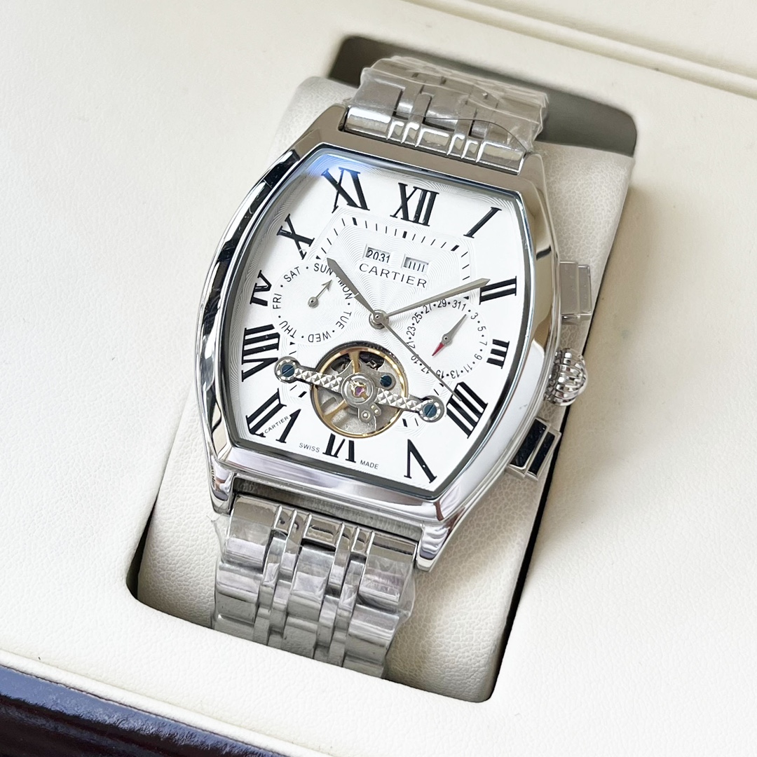 Cartier 全新风格 卡地亚-Cartier 男士腕表 全自动机械机芯 矿物强化玻璃 316L精钢表壳 精钢表带 休闲 商务 尺寸:径44mm 厚度12mm