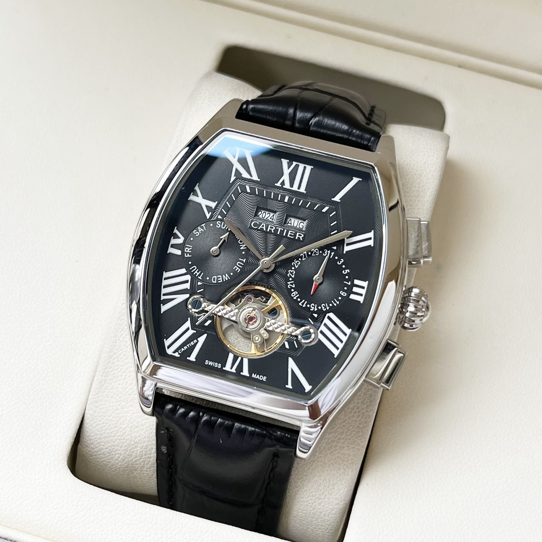 Cartier 白壳 玫金壳 【全新风格 】卡地亚-Cartier 男士腕表 全自动机械机芯 矿物强化玻璃 316L精钢表壳 真皮表带 休闲 商务 尺寸:径44mm 厚度12mm