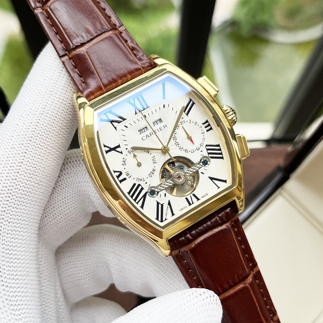 Cartier 白壳 玫金壳 【全新风格 】卡地亚-Cartier 男士腕表 全自动机械机芯 矿物强化玻璃 316L精钢表壳 真皮表带 休闲 商务 尺寸:径44mm 厚度12mm