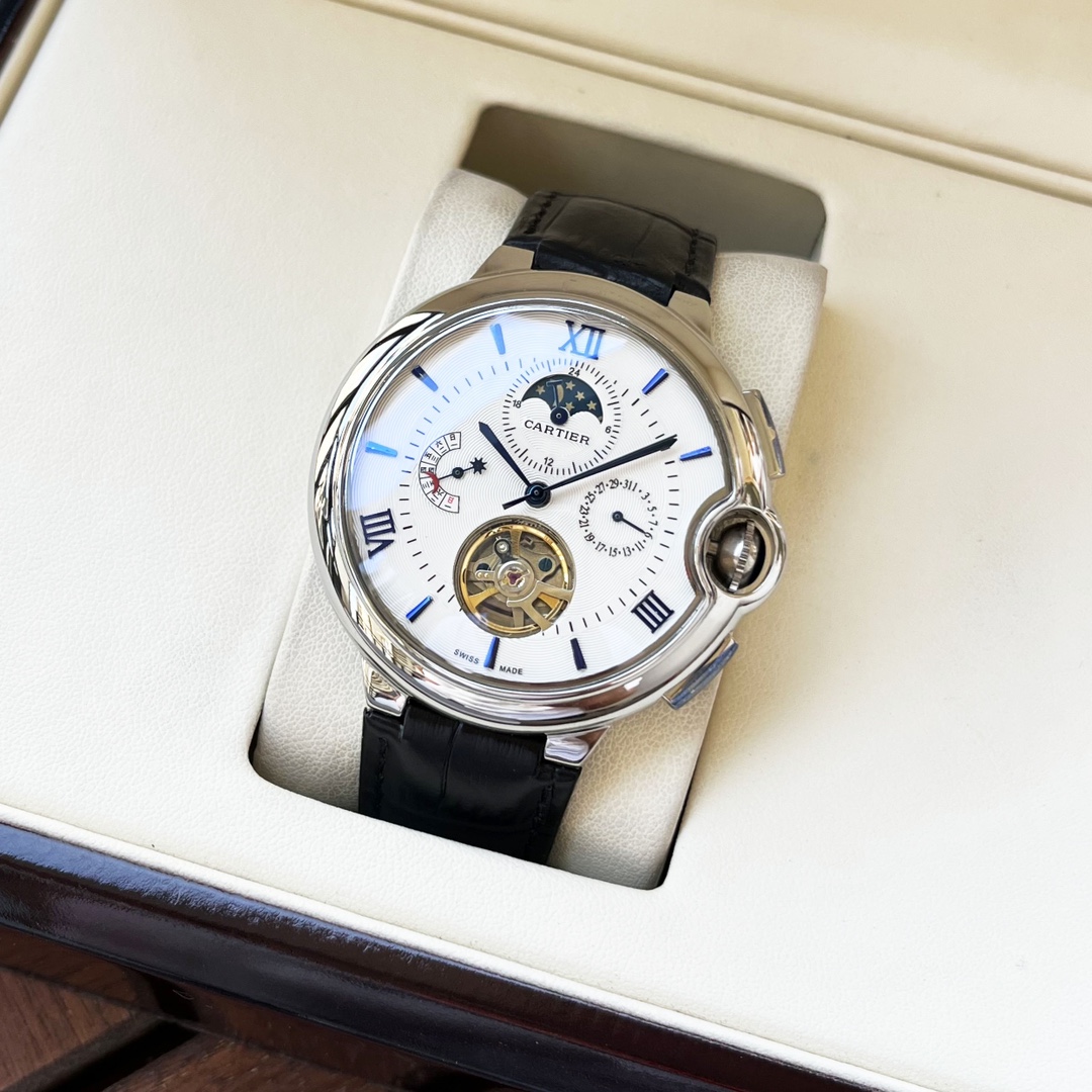 NO:394253,White shell, rose gold. [New style, classic hot sale] Cartier-Cartier men's watch, fully automatic mechanical movement, mineral reinforced glass, 316L stainless steel case, leather strap, fashion and casual, business must-have Size: diameter 44mm, thickness 12mm,, cartier, cartier19860909白壳,玫瑰金.【全新风格 经典热卖】卡地亚-Cartier 男士腕表 全自动机械机芯 矿物强化玻璃 316L精钢表壳 真皮表带 时尚休闲 商务必备 尺寸:直径44mm 厚度12mm,,cartier,cartier,Watch