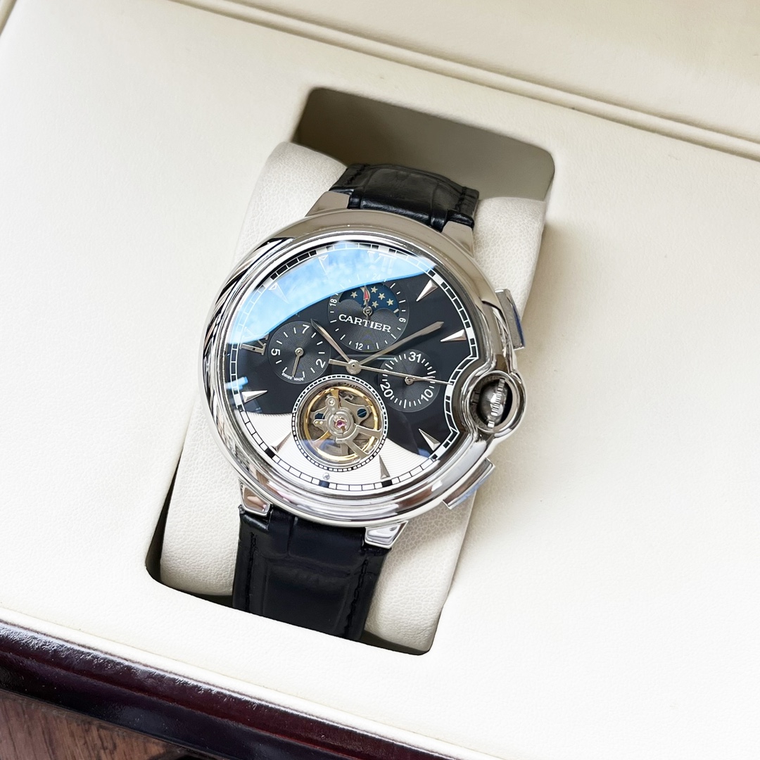Cartier 白壳 玫瑰金 【典雅气质 】卡地亚-Cartier 男士腕表 全自动机械机芯 矿物强化玻璃 316L精钢表壳 真皮表带 休闲 商务 尺寸:直径44mm 厚度12mm