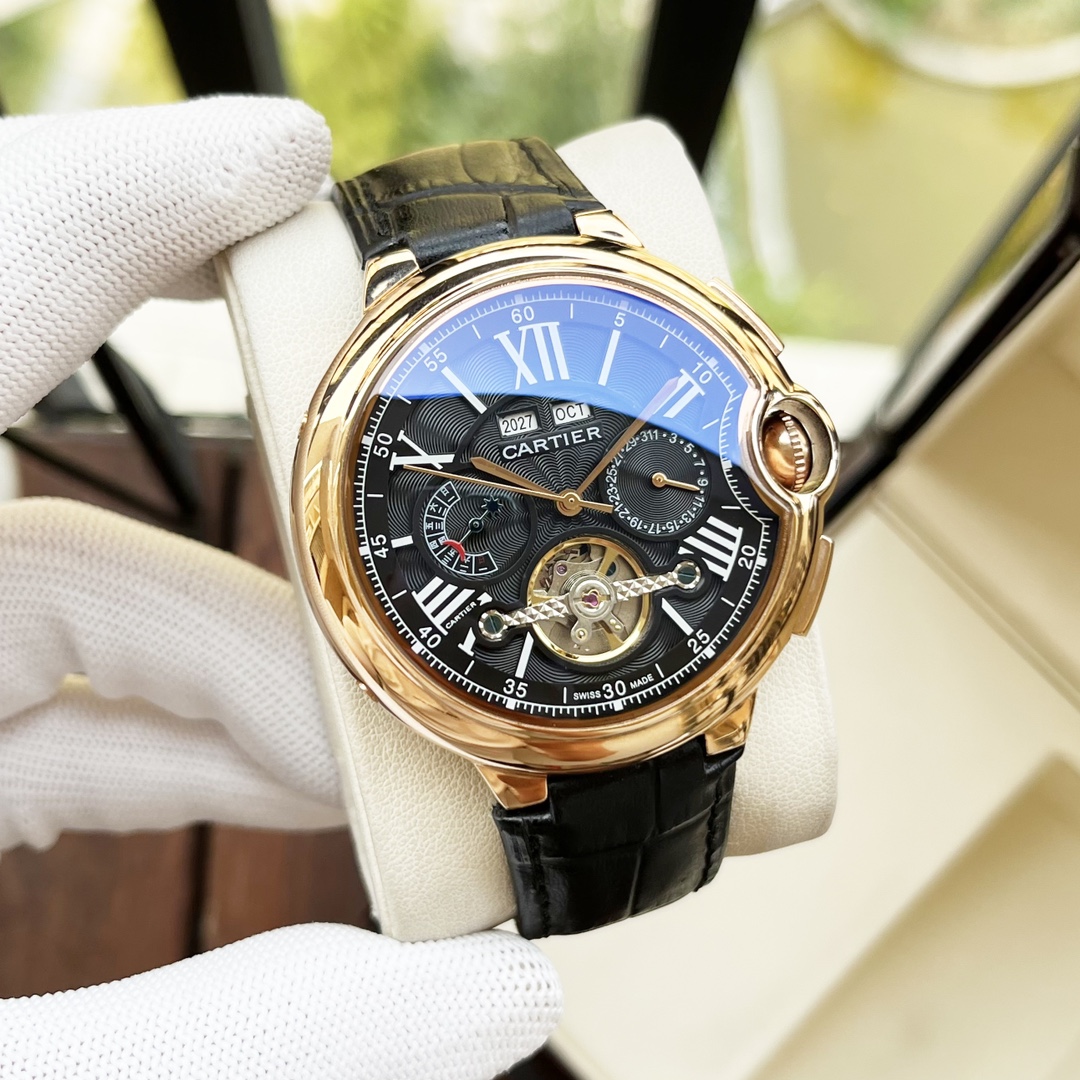 Cartier 白壳 玫瑰金 【全新设计 典雅 】卡地亚-Cartier 男士腕表 全自动机械机芯 矿物强化玻璃 316L精钢表壳 真皮表带 休闲 商务 尺寸:径44mm 厚度12mm