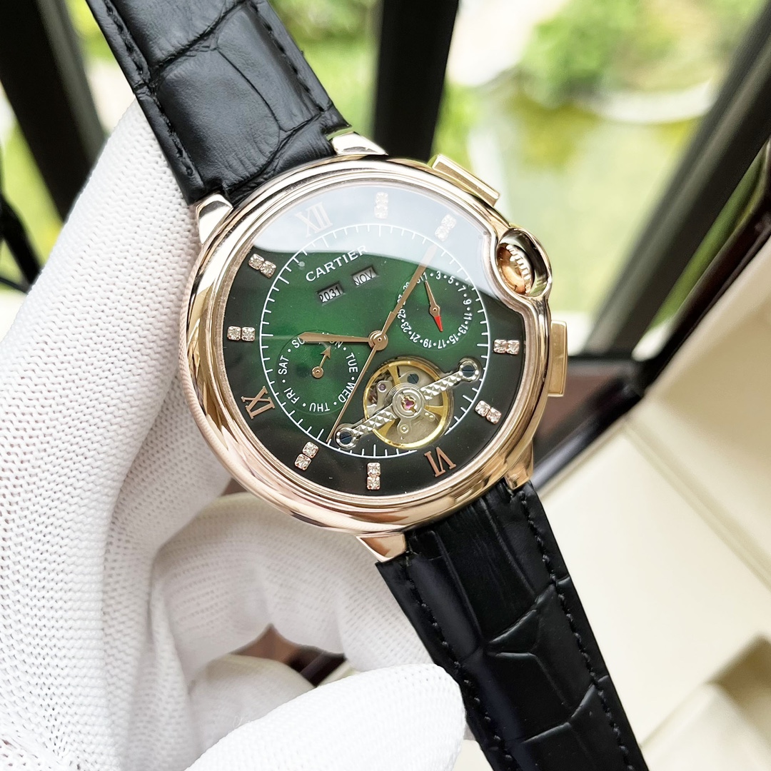 Cartier 全新风格 卡地亚-Cartier 男士腕表 全自动机械机芯 矿物强化玻璃 316L精钢表壳 真皮表带 休闲 商务 尺寸:径44mm 厚度12mm