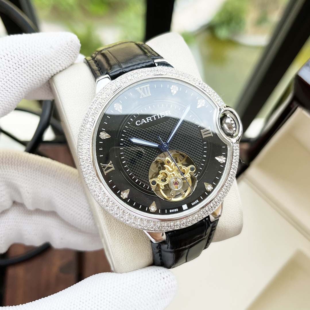 Cartier 全新风格 卡地亚-Cartier 男士腕表 全自动机械机芯 矿物强化玻璃 316L精钢表壳 真皮表带 休闲 商务 尺寸:径44mm 厚度12mm