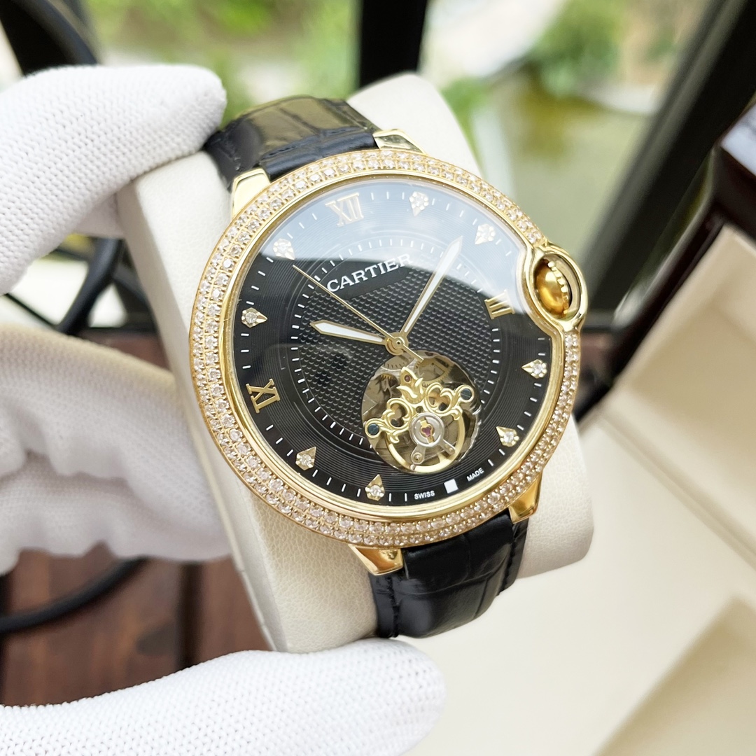 Cartier 全新风格 卡地亚-Cartier 男士腕表 全自动机械机芯 矿物强化玻璃 316L精钢表壳 真皮表带 休闲 商务 尺寸:径44mm 厚度12mm