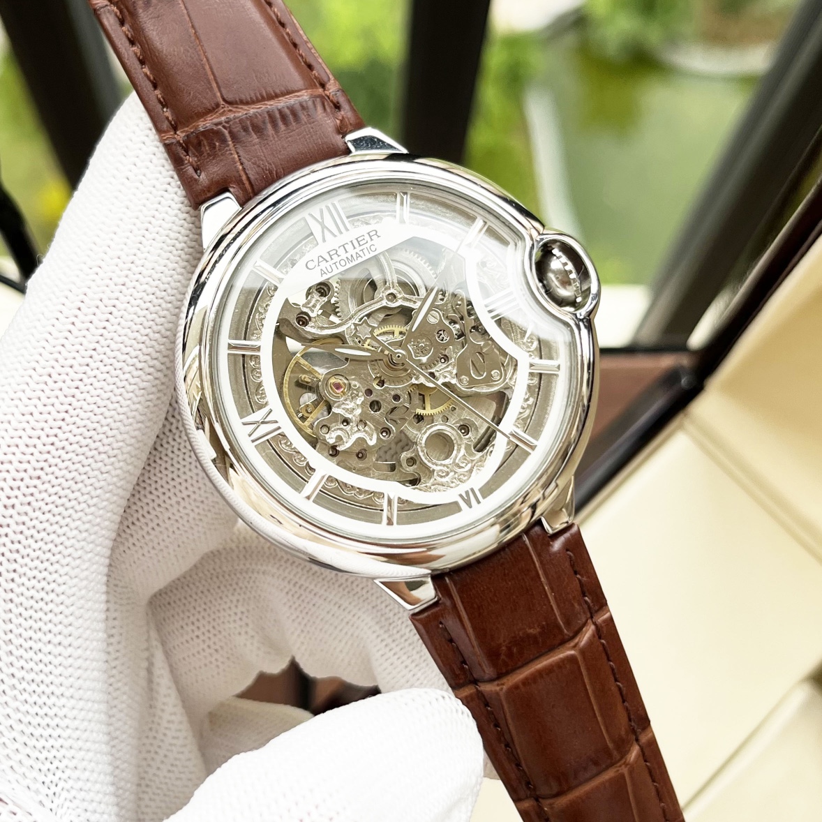 Cartier 全新风格 卡地亚-Cartier 男士腕表 全自动机械机芯 矿物强化玻璃 316L精钢表壳 真皮表带 休闲 商务 尺寸:径44mm 厚度12mm